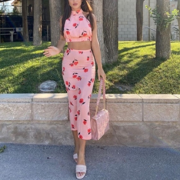 Zara 2 Piece Floral Printed Linen Crop Top and Skirt Set - Picture 1 of 10